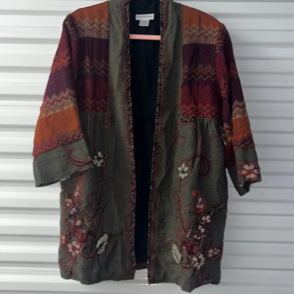 Soft Surroundings Izmir Patchwork Cardigan Jacket Sz Med Brown Embroidery Boho - Picture 1 of 9